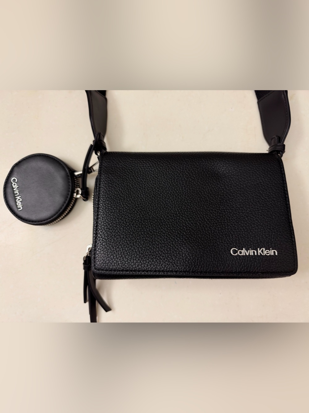 Calvin Klein Black Pebbled Leather Belt Bag with Coin Pouch